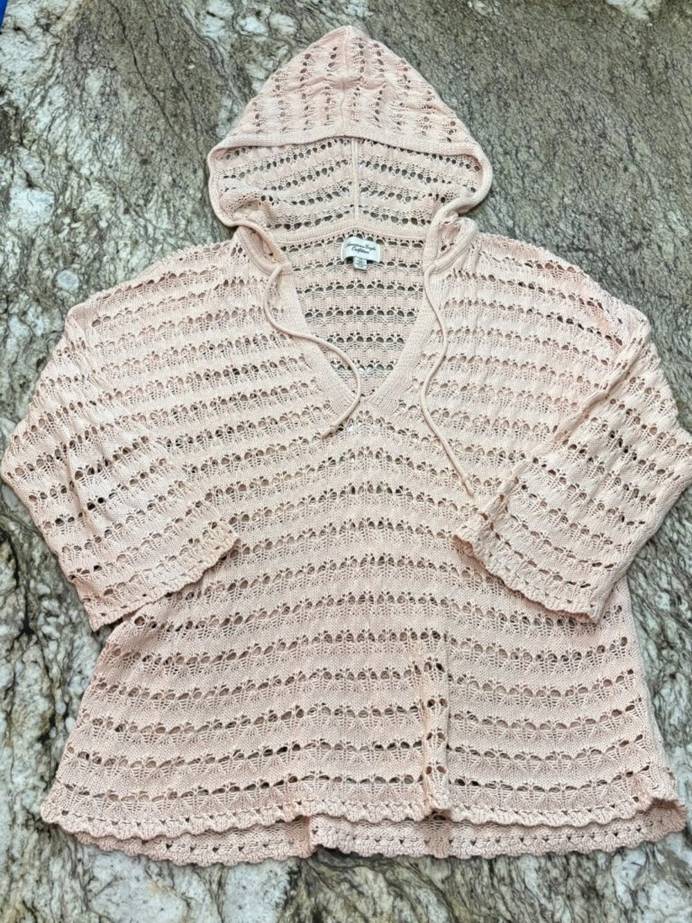 American Eagle Open Knit Hooded Pullover Sweater Boho